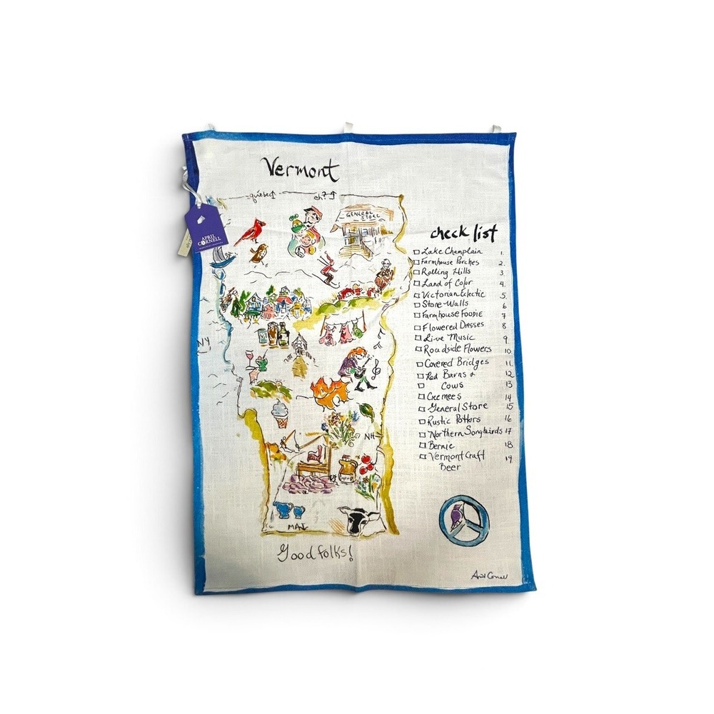 Cotton April Cornell Vermont Tourism checklist Souvenir wall hanging towel NWT